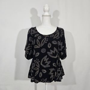 Ann Taylor factory black patterned blouse women's size large